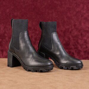 rag&bone Women Shiloh Black Grain Leather Platform Heel Boots size 9-9.5US EUR40